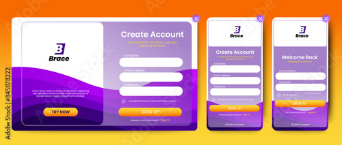 Set of Sign Up and Sign In forms. Blue gradient. Mobile Registration and login forms page. Professional web design, full set of elements. User-friendly design materials