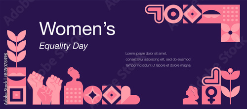 Women's Equality Day in the United States. Geometric template celebrating women's history month. Feminism concept. Template for background, banner, postcard, poster. Vector illustration