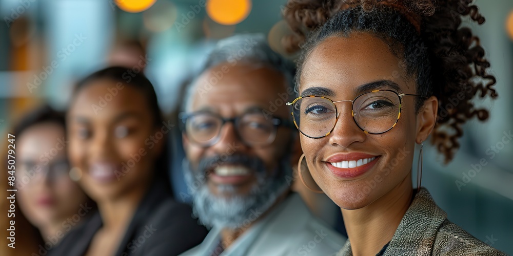 Fototapeta premium A magnified visual depicting a diverse collective of professionals engaged in collaborative endeavors within an inclusive work environment, reflecting a steadfast dedication to equal opportunities and