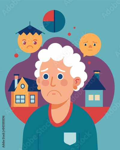 An elderly person in a retirement home worrying about not having enough savings to cover rising medical expenses caused by inflation.. Vector illustration