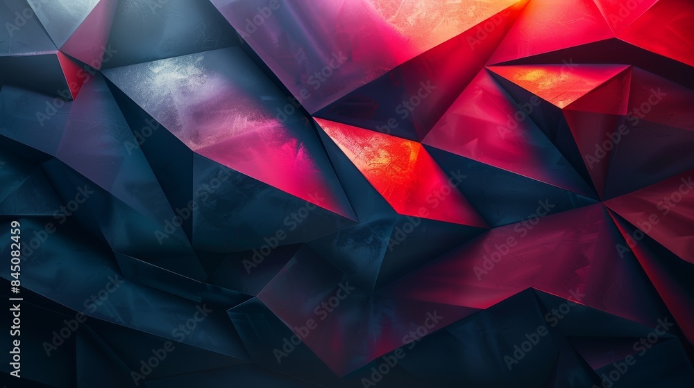Obraz premium Abstract geometric background with vibrant red and blue hues. The image features a textured, polygonal surface that creates a sense of depth and dimension.