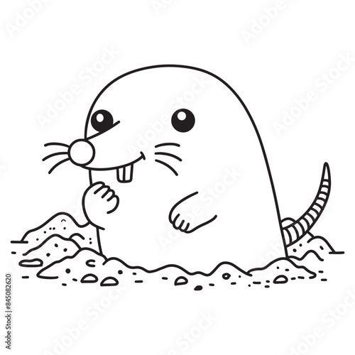 Line art of mole cartoon come out of the hole vector