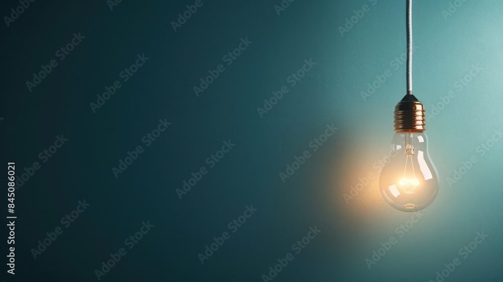 An illuminated light bulb dangles against a blue wall, providing a metaphor for ideas and inspiration An illuminated light bulb dangles against a blue wall, providing a metaphor for ideas and inspiration