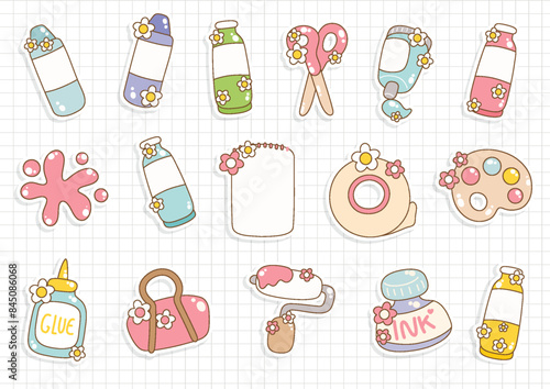 Groovy Back to School,Cute Stationary Sticker. Vector illustration photo