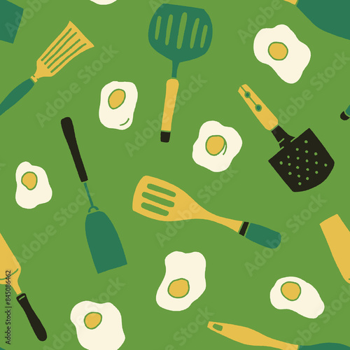 Spatula Egg Cook Seamless Pattern Vector illustration Design