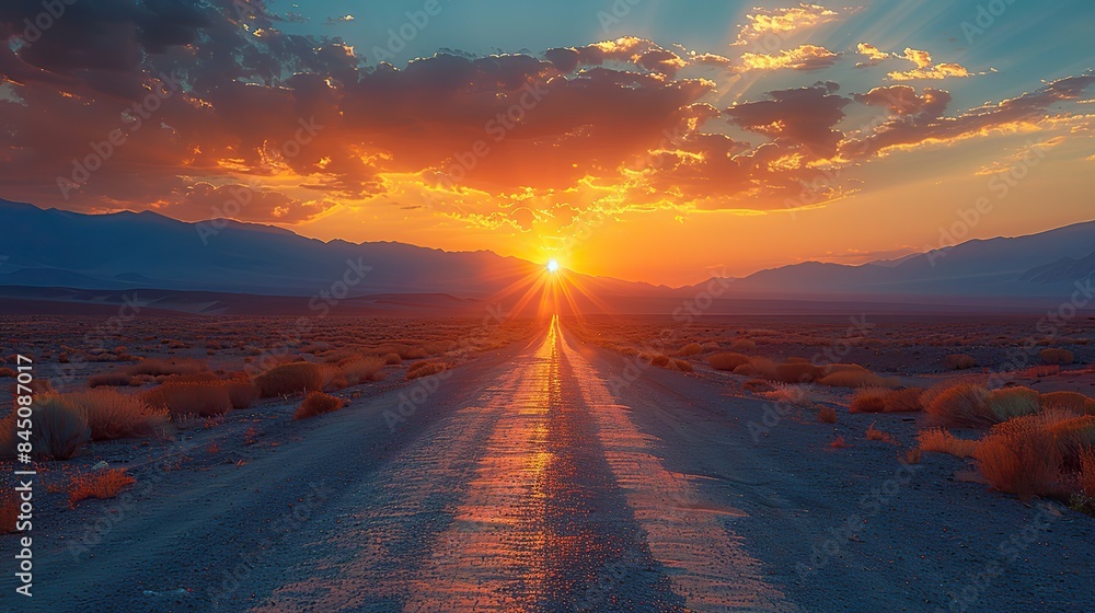 An empty, rocky desert unfolds before you like an open road at sunrise, beckoning you to embark on a transformative journey that transcends life's obstacles and leads you towards the unknown, where ad An empty, rocky desert unfolds before you like an open road at sunrise, beckoning you to embark on a transformative journey that transcends life's obstacles and leads you towards the unknown, where ad