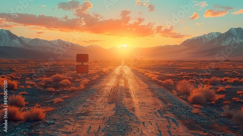 An empty, rocky desert unfolds before you like an open road at sunrise, beckoning you to embark on a transformative journey that transcends life's obstacles and leads you towards the unknown, where ad photo