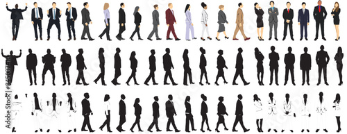 businesspeople set different pose full isolated silhouette