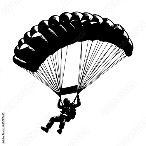 Skydiving Silhouettes, Skydiver, silhouettes parachuting vector illustration.