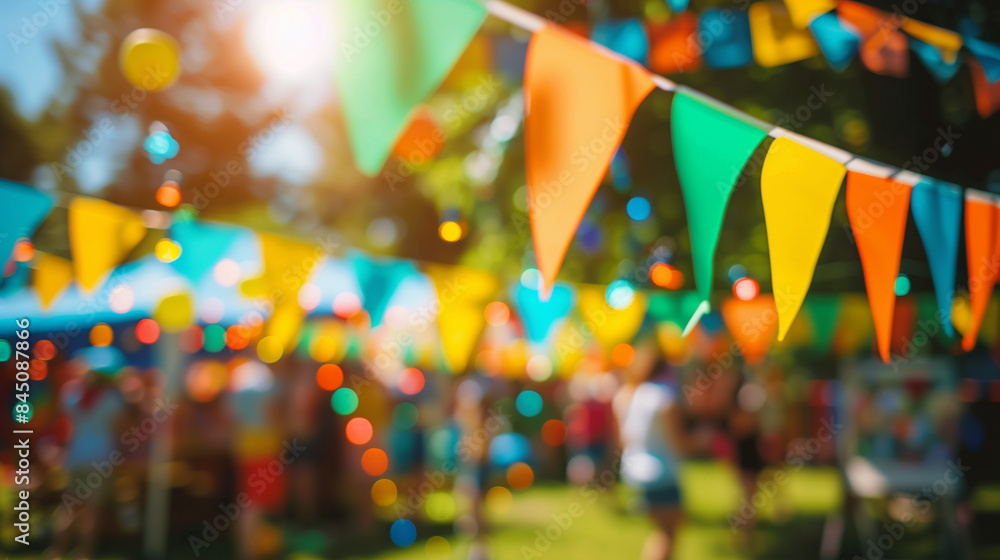 blurred colorful triangular flags, showing the party atmosphere of summer outdoor events, Ai Generated Images blurred colorful triangular flags, showing the party atmosphere of summer outdoor events, Ai Generated Images