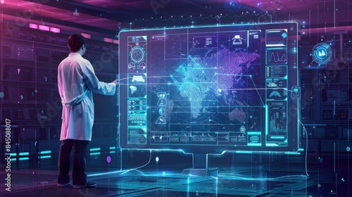 Scientist Interacting with a Futuristic Digital Map © NAIMAH