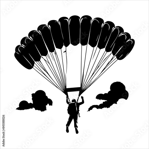 Skydiving Silhouettes, Skydiver, silhouettes parachuting vector illustration.