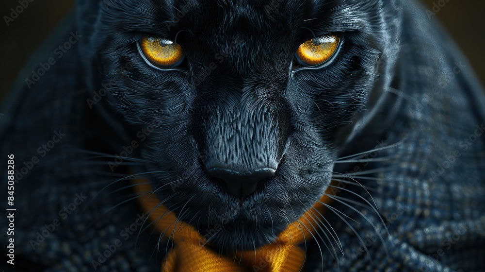 Φωτογραφία Charismatic portrait of an anthropomorphic Black Panther wearing a fashionable and modern suit, complete with a stylish tie