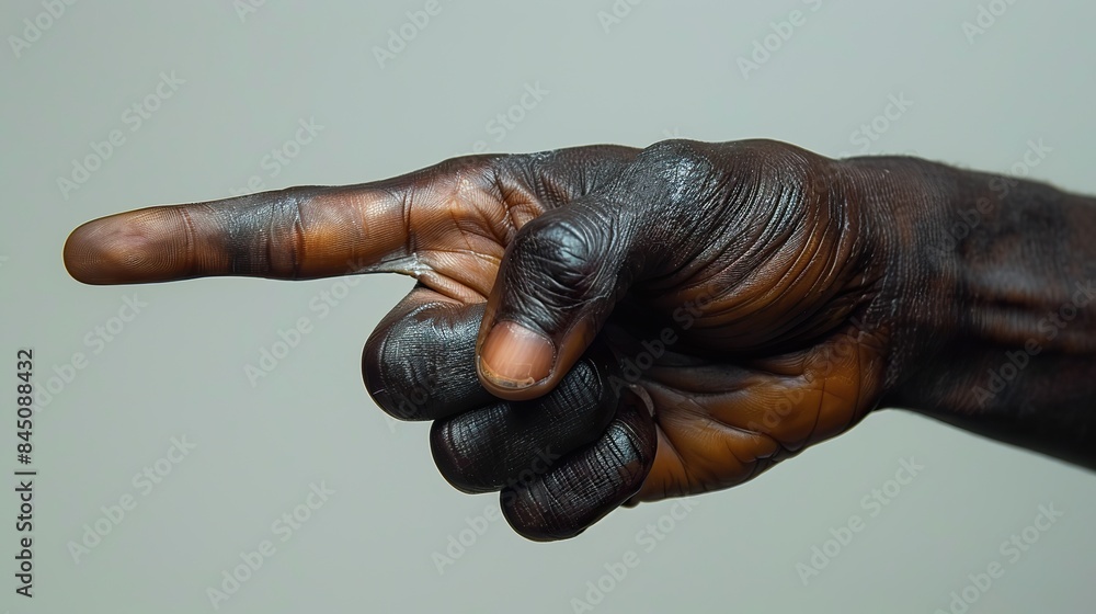 Index finger pointing gesture from a black male hand isolated on a white background Index finger pointing gesture from a black male hand isolated on a white background