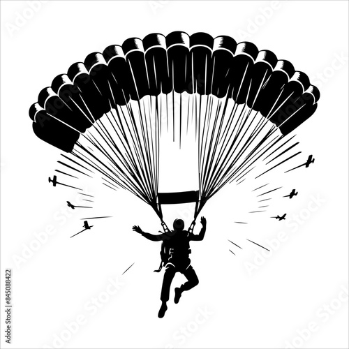 Skydiving Silhouettes, Skydiver, silhouettes parachuting vector illustration.