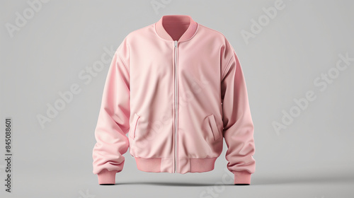 Mock up Unisex pink Baseball Jacket, gray background, AI generated Images photo