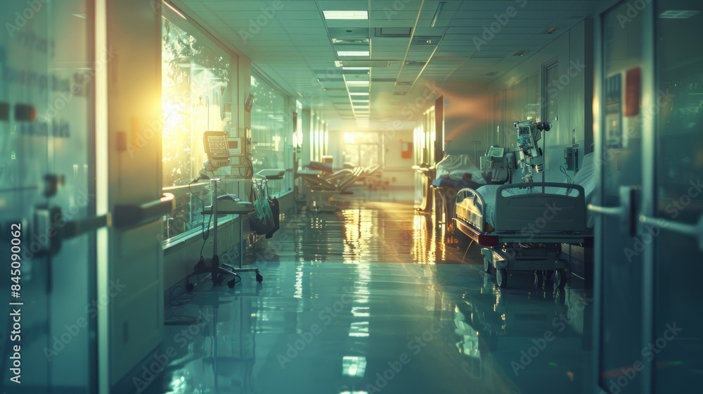 Hospital Corridor with Sunlit Windows Hospital Corridor with Sunlit Windows