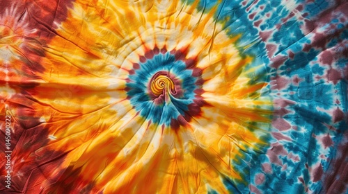 Colorful Tie Dye Shirt Inspired by Autumn Tones with Chinese Painting Influence and Abstract Yellow Spiral Design