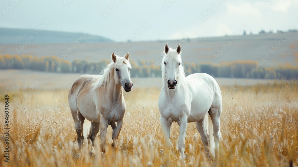 Two horses in the steppe background Two horses in the steppe background