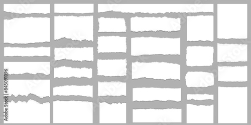 Torn sheets of paper. Torn paper strips set.White ripped paper collection. Vector illustration