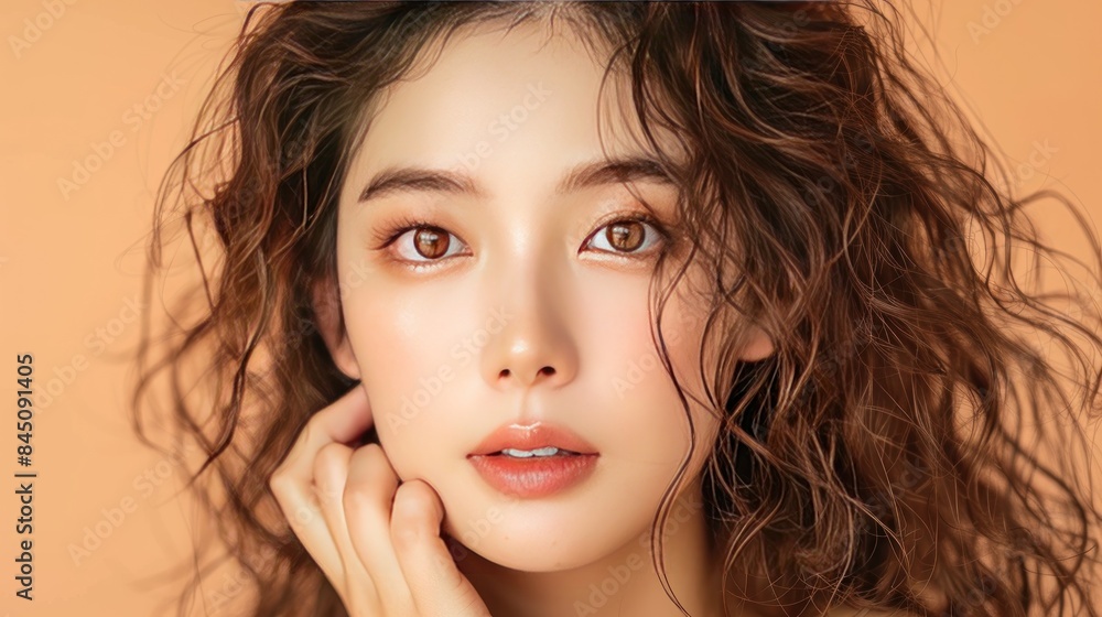 Close-up Portrait of a Woman with Wavy Brown Hair Close-up Portrait of a Woman with Wavy Brown Hair