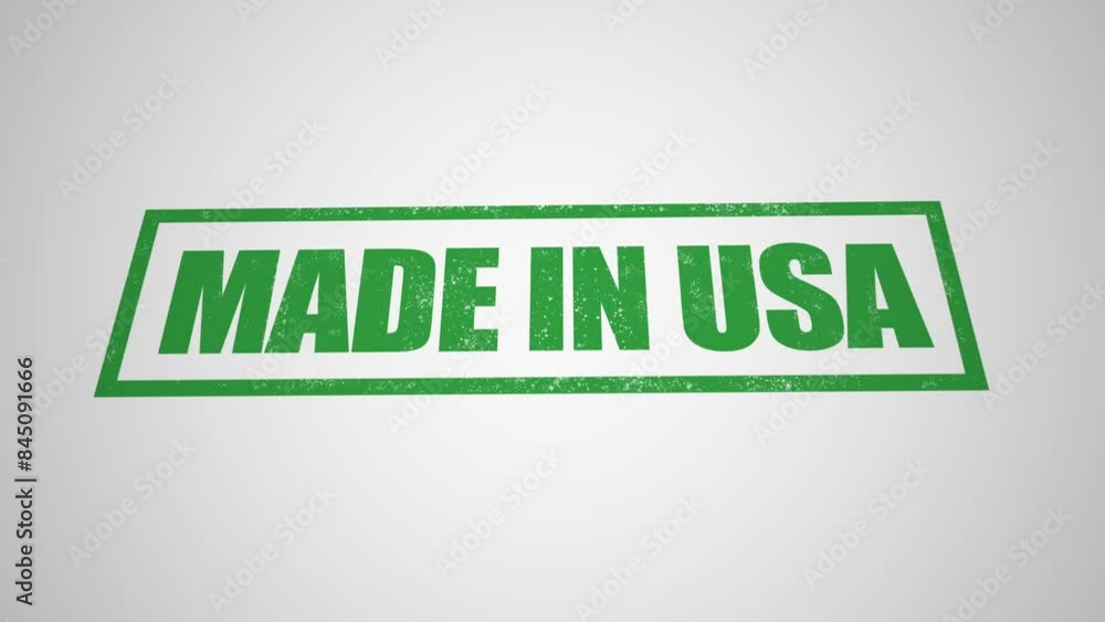 Green stamp made in USA business imprint animation white background Green stamp made in USA business imprint animation white background