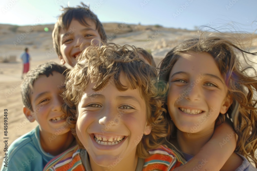 Group of children having fun on a sunny day in the dunes Group of children having fun on a sunny day in the dunes