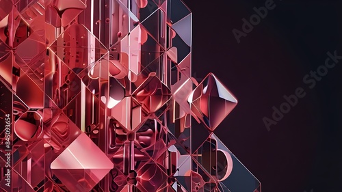 Generative AI illustration of transparent shiny pink colored glass geometric shapes with glowing surface forming abstract background Generative AI