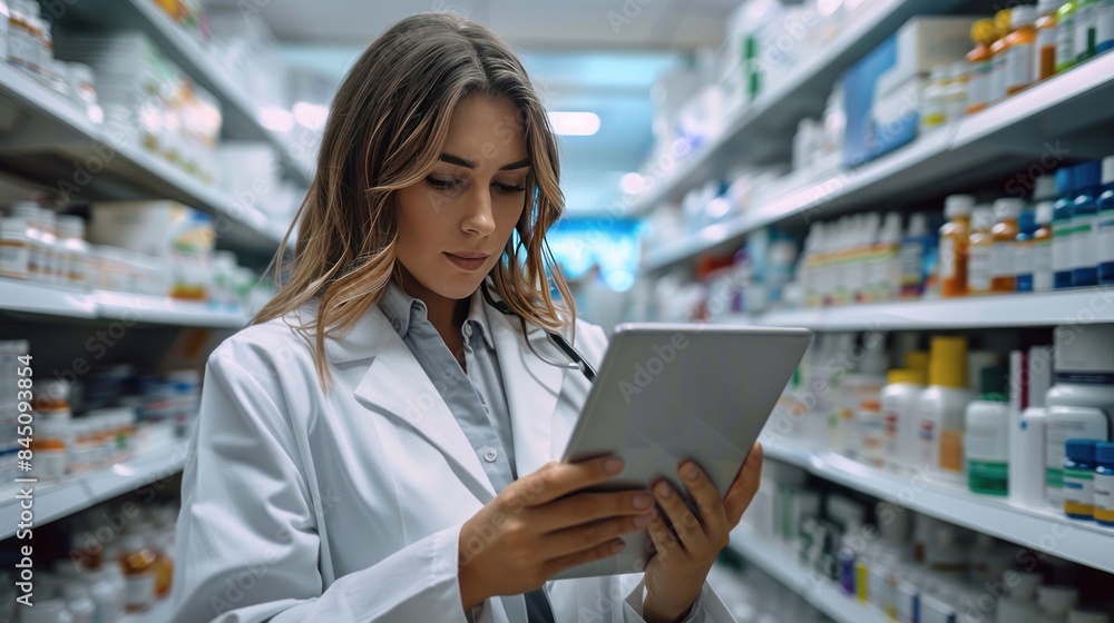 Pharmacist Using Tablet in Pharmacy Pharmacist Using Tablet in Pharmacy