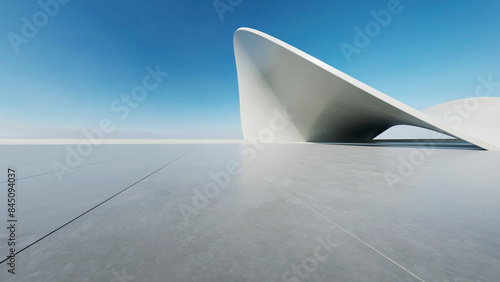 Fototapeta Naklejka Na Ścianę i Meble -  3d render of abstract futuristic architecture with curve concrete floor.