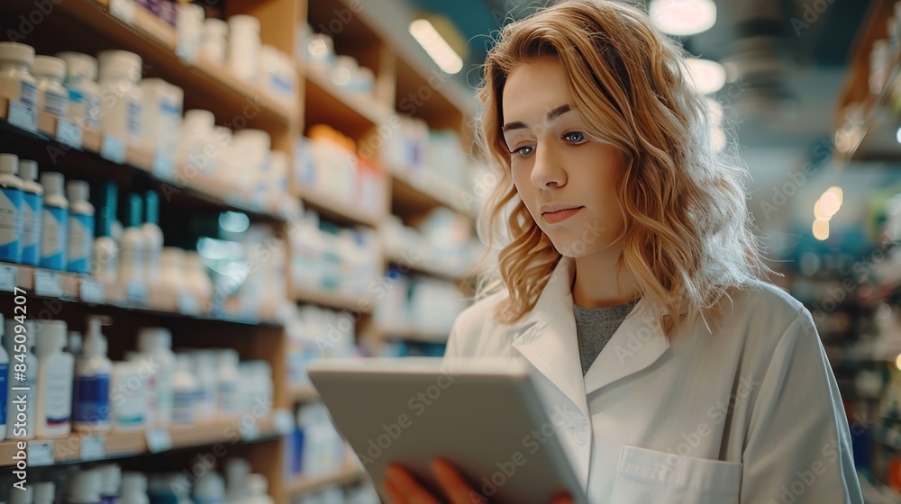 Pharmacist Using Tablet in Pharmacy Pharmacist Using Tablet in Pharmacy