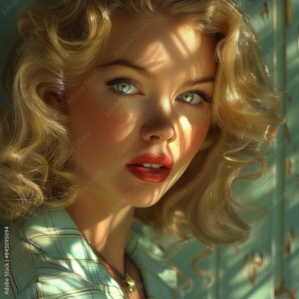 Nostalgic portrait from the 1950s: capturing the essence of a bygone era, evoking the charm and elegance of mid-century aesthetics in a timeless visual depiction Nostalgic portrait from the 1950s: capturing the essence of a bygone era, evoking the charm and elegance of mid-century aesthetics in a timeless visual depiction