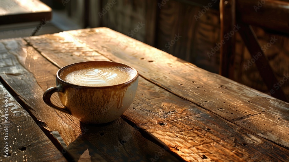 Cappuccino Cup placed on an Aged Wooden Table Cappuccino Cup placed on an Aged Wooden Table