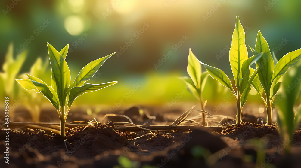 Fototapeta premium Seedlings sprout from fertile soil