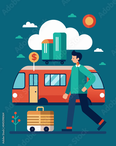 In order to save on transportation costs a consumer utilizes public transit instead of driving their own car.. Vector illustration
