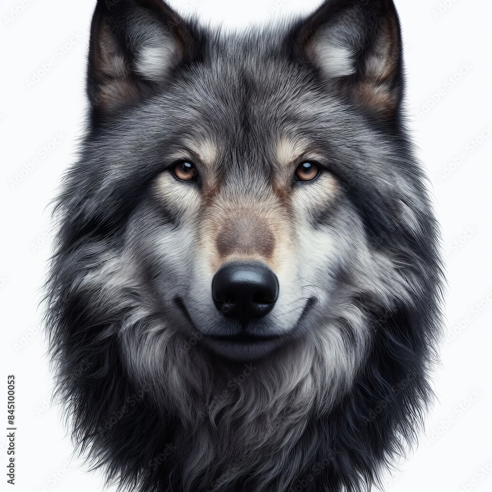 Portrait of a white wolf with a gray fur against a white background Portrait of a white wolf with a gray fur against a white background