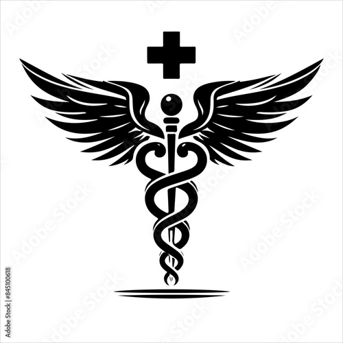 Caduceus health symbol silhouettes vector, Apotheke icon vector, Health logo vector. caduceus. rod of Asclepius.