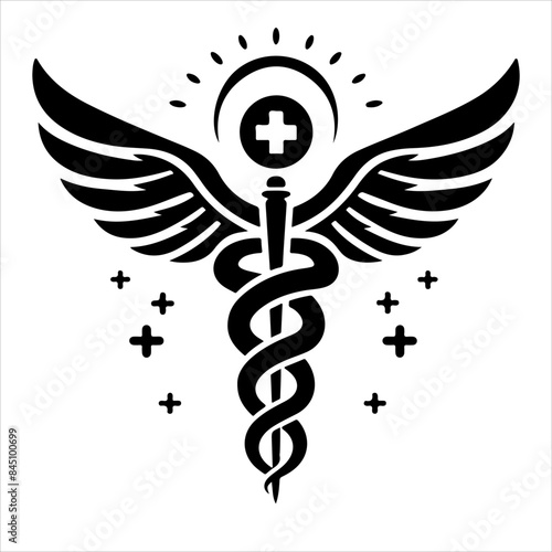 Caduceus health symbol silhouettes vector, Apotheke icon vector, Health logo vector. caduceus. rod of Asclepius.