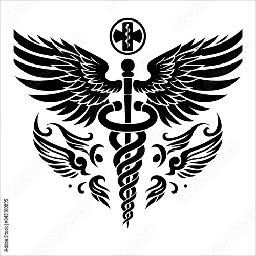 Caduceus health symbol silhouettes vector, Apotheke icon vector, Health logo vector. caduceus. rod of Asclepius.