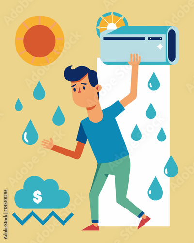 During a heatwave the cost of air conditioning units was jacked up making it nearly impossible for lowerincome families to stay cool and safe.. Vector illustration photo