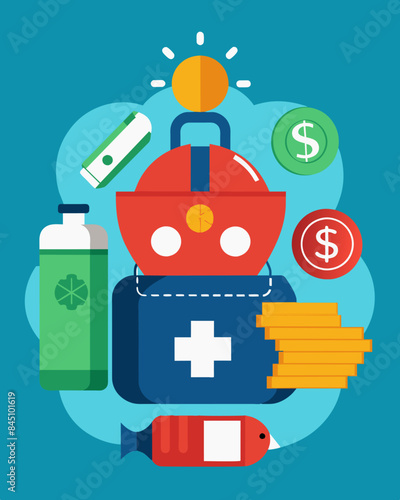Saving up for a rainyday emergency fund rather than constantly splurging on nonessential purchases.. Vector illustration