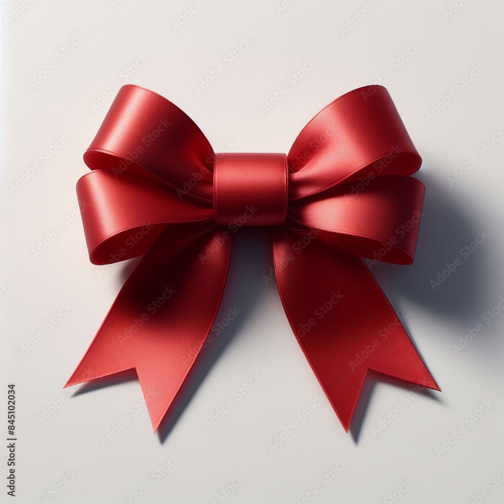 Shiny red ribbon, tied in a festive bow, perfect for Christmas gifts, birthdays, or any celebratory occasion, isolated white background