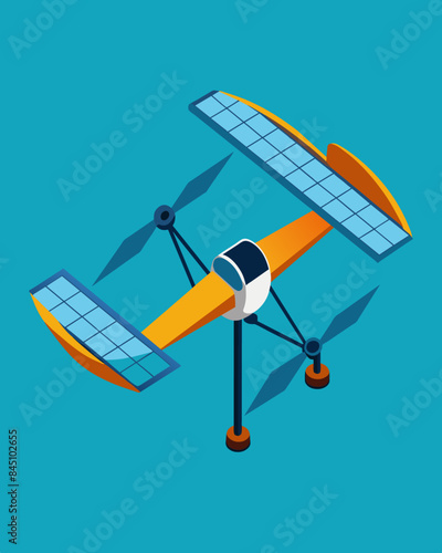 With no need for cumbersome fuel tanks the lightweight solarpowered drone could reach heights and speeds that traditional drones could not.. Vector illustration