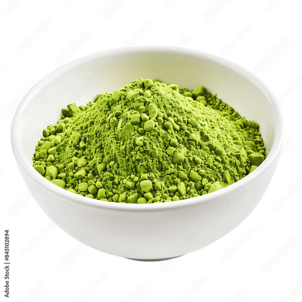 Fine Green Matcha Powder on Clear Background Fine Green Matcha Powder on Clear Background