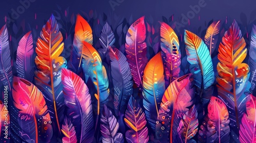 Feather Abstract Tribal Geometric Background Art with Heritage Patterns