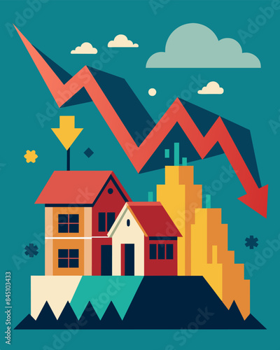 Real Estate Market Hit Hard by Recession Home Prices Plummet. Vector illustration