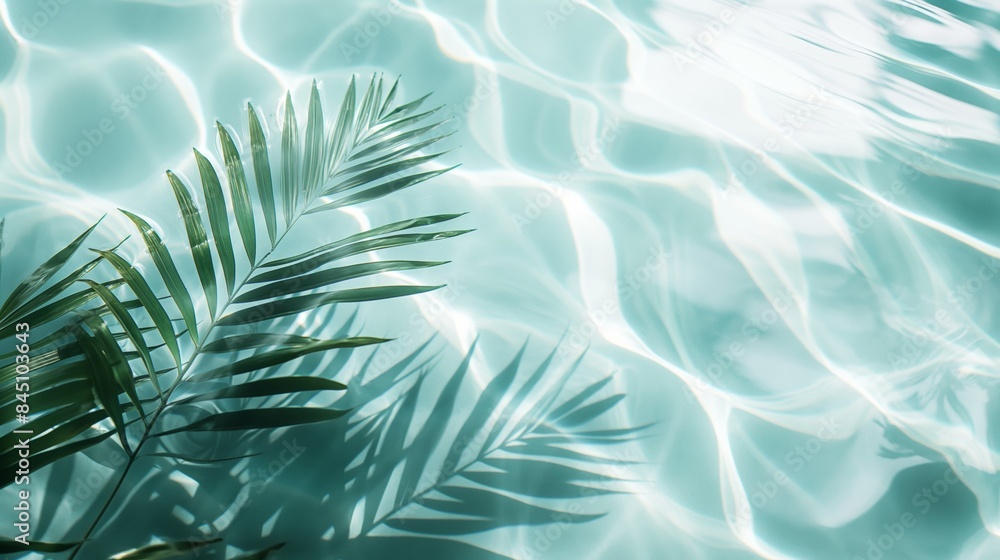 Palm leaf shadow on a rippling pool surface. Palm leaf shadow on a rippling pool surface.