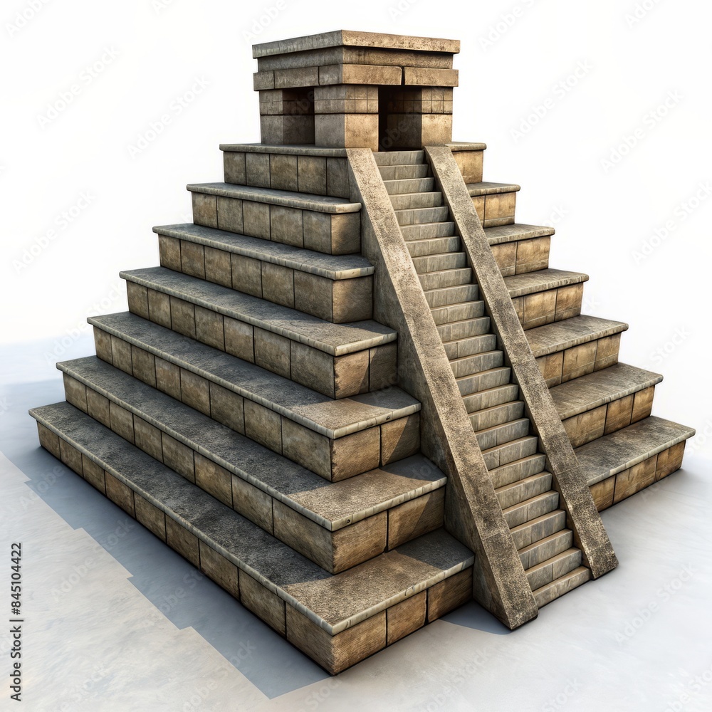 3D Render of an Aztec pyramid, on isolated white background, Generative AI 3D Render of an Aztec pyramid, on isolated white background, Generative AI