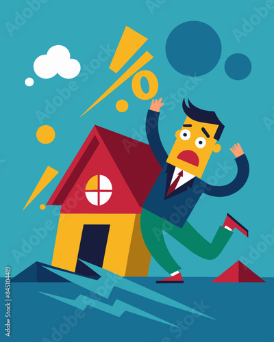 The sudden surge in interest rates causes panic a those with existing variable rate loans unsure of how they will afford their monthly payments.. Vector illustration