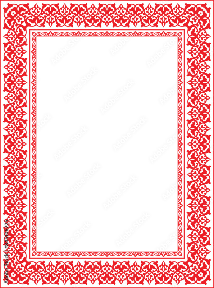 Obraz premium Red square Islamic Asian Kazakh national ornament. Islamic pattern frames, borders, decorative ornament of the Kazakhs, Kyrgyz, Mongols, Tatars, Uzbeks, Tajiks, Kalmyks, Buryats. Vector